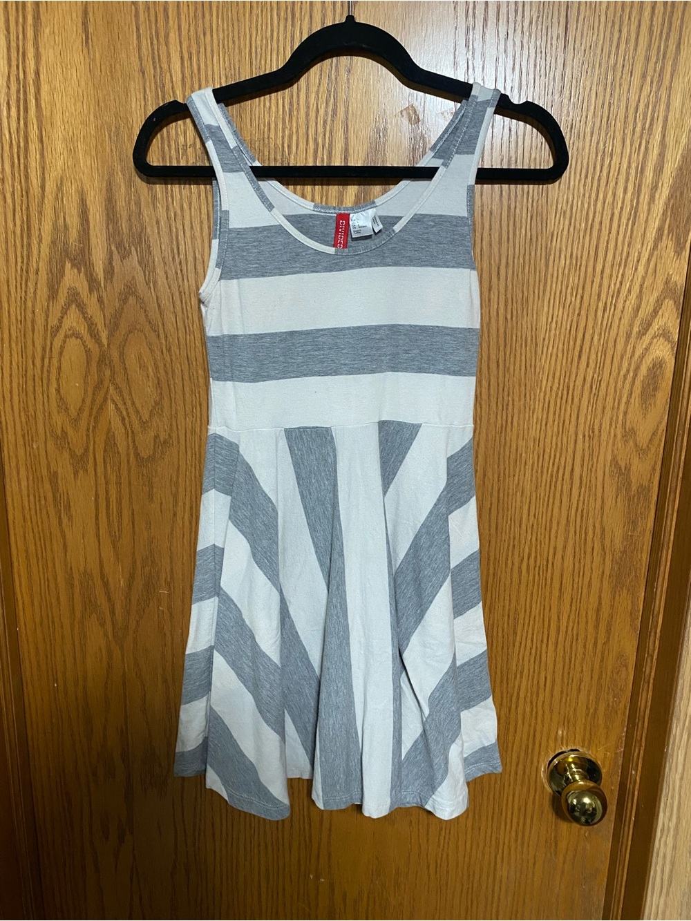 Striped Gray & White Sleeveless Skater Dress